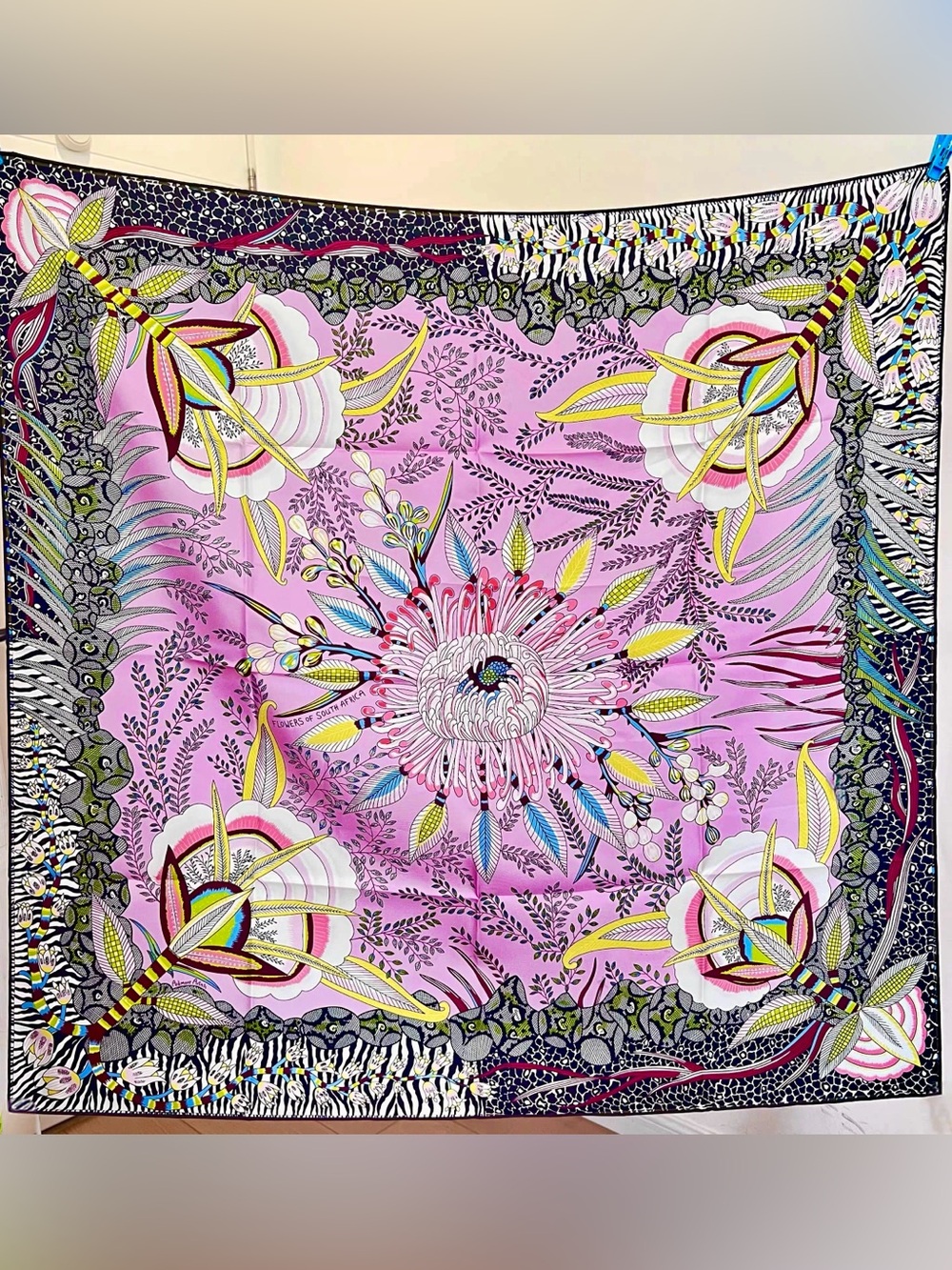 Botanical Pink Floral Silk-Effect Square Scarf 100% silk. 90 x90cm. Brand new